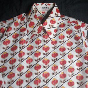 Vintage MCM Take 1 Floral Geometric Polyester Disco Button Shirt
